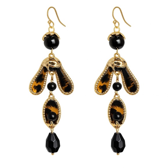 Anthropologie Jewelry - ⚜️ Elegant Gold and Black Dangle Earrings